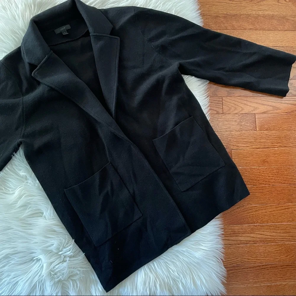 J. Crew Open Front Sweater Blazer Black Merino Wool Size X Large Pockets - Picture 2 of 5